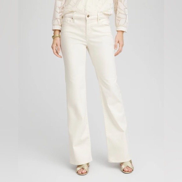 Martha Stewart Denim - Martha by Martha Stewart Mid Rise Cropped Cream Flare Jeans Vanilla Bean